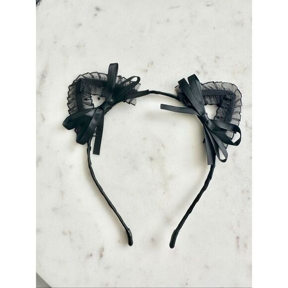 Adorable black lace with bow kitty cat Halloween ears main image 5